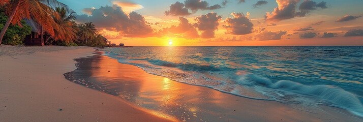 Amazing Sunset Panorama Maldives Luxury, Background HD, Illustrations