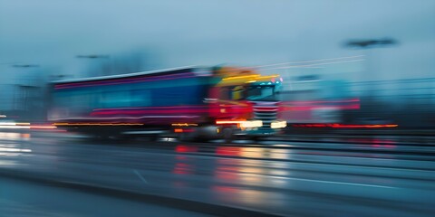 A commercial semitruck in motion on the road symbolizing the power and resilience of truck transportation logistics. Concept Transportation Industry, Commercial Vehicles, Resilience, Logistics - obrazy, fototapety, plakaty
