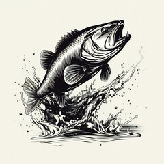 largemouth bass jumper fish illustration
