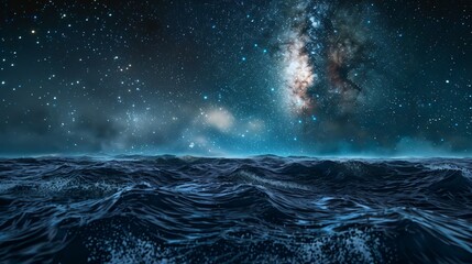 The ocean under the spell of the Milky Way transforms into a vast starry depth echoing the vastness above