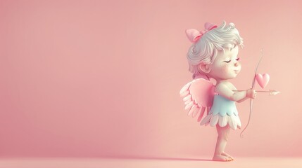 Cute 3D cartoon character angel with wings with pink background