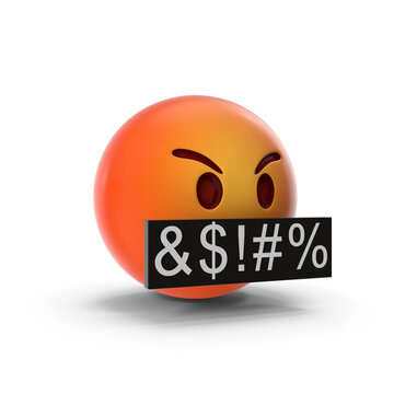 Red angry face emoji. Isolated on white emoticon. Obscene language
