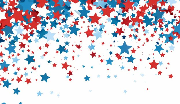 Red, white and blue confetti stars on a blank background, in a flat design  with a 4th of July theme Generative AI
