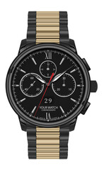 Realistic clock chronograph watch for men black steel gold white number red arrow on isolated background luxury vector - 770786748