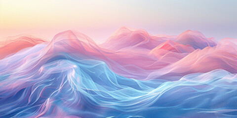 Majestic mountain range with pink and blue water flowing at sunset illuminating the landscape