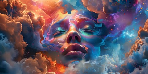 Immerse in a trippy visual experience merging music and art elevating consciousness to new heights. Concept Music and Art Fusion, Consciousness Elevation, Trippy Visuals, Immersive Experience - obrazy, fototapety, plakaty