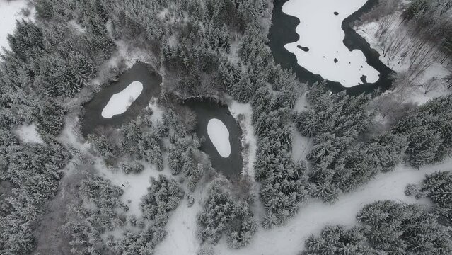 Frozen Lake in Lithuania. Beautiful Winter Nature.