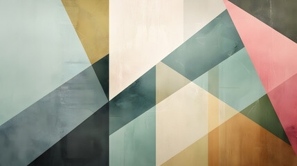 Modern abstract art featuring a collage of geometric shapes in muted colors creating a serene and harmonious wallpaper