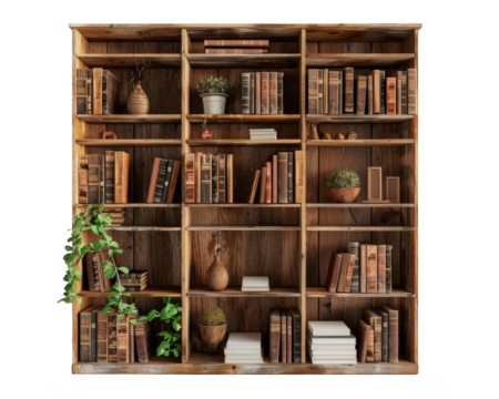 Bookshelf isolate on transparent background, cutout, png