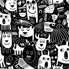black and white doodle tiles for wrapping paper or card 