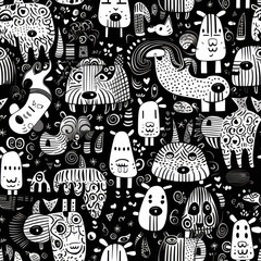 black and white doodle bear , carmel ,panda tiles for wrapping paper or card 
