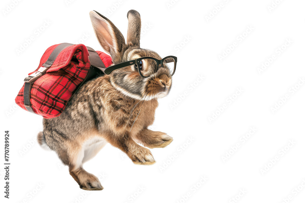 Wall mural A radiant rabbit hopping towards success with determination and courage isolated on white background