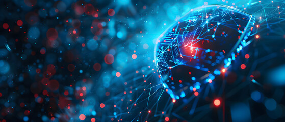 Fototapeta premium Sleek cybersecurity firewall of hexagonal force fields protecting network infrastructure, malware tentacles