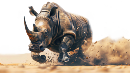 Rhino charging fearlessly through life s obstacles isolate on transparent background, cutout, png