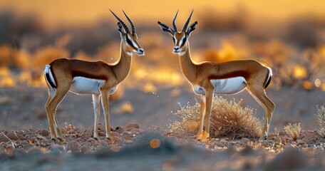 Savannah Wanderer. Springbok Antelope in the Arid African Landscape - obrazy, fototapety, plakaty