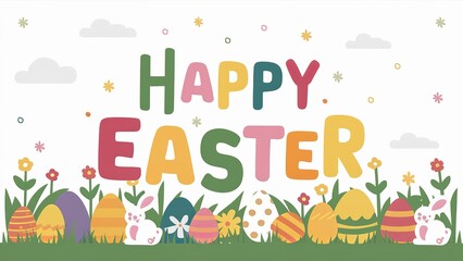 Fototapeta na wymiar Trendy Easter design with typography. Happy Easter greeting Illustration.