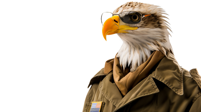 Eagle in an air force uniform, patrolling the sky isolate on transparent background, cutout, png