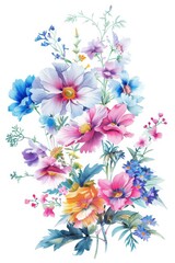 Fototapeta na wymiar floral arrangement, tshirt graphic, vector, white background, variety of flowers, variety of colours,