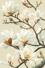 Magnolia vector illustration, white and light yellow 