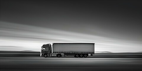 The Power and Resilience of Truck Transportation Logistics: A Commercial Semitruck in Motion on the Road. Concept Transportation Logistics, Commercial Truck, Semitruck, Road, Power and Resilience - obrazy, fototapety, plakaty