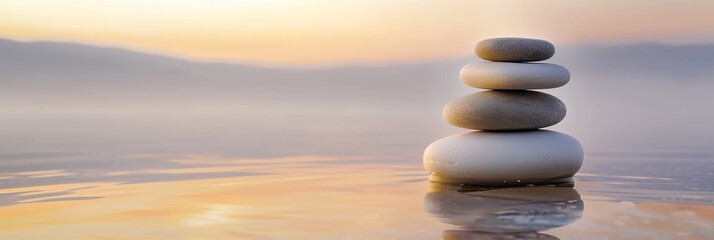Fototapeta na wymiar a stack of rocks sitting on top of a body of water