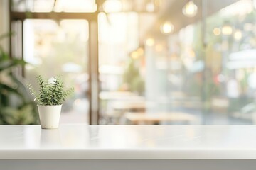 white table blur glass window interior cafe and restaurant background