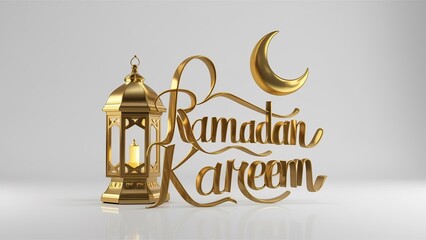 Typography Ramadan Kareem. Ramadan Greeting Illustration with lantern and moon.