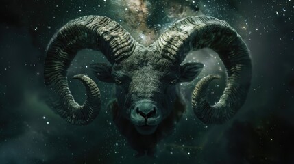 Fototapeta na wymiar Cosmic Aries Constellation, majestic ram symbolizing the Aries zodiac sign, set against a cosmic backdrop, exuding mystery and astrology symbolism.