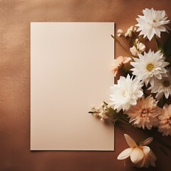 paper with flowers on wooden background