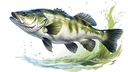 A Bass fish in transparent white background