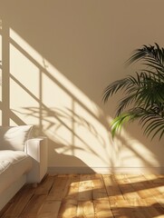 Light Patterns on Floor from Palm and Railing in Cozy Room Interior