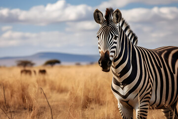 Zebra in the wild in the sun