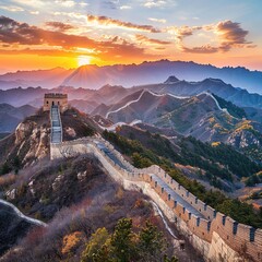 Early Morning Grandeur: The Great Wall of China at Sunrise