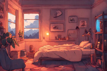 Lofi warm bedroom on a cloudy evening. - 3