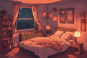 Lofi warm bedroom on a cloudy evening. - 9
