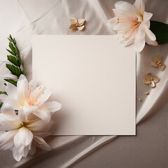 wedding card with flowers and rings