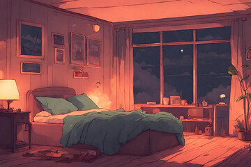 Lofi warm bedroom on a cloudy evening. - 10