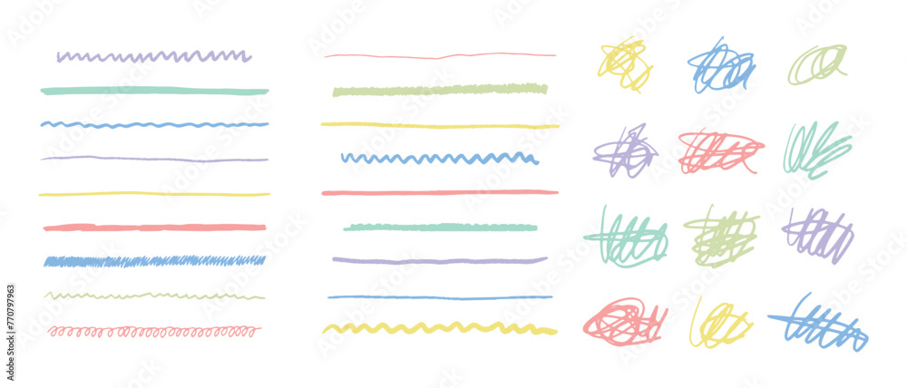 Aufkleber hand drawn scribble line set. doodle collection of handmade lines, underlines and elements. letterin