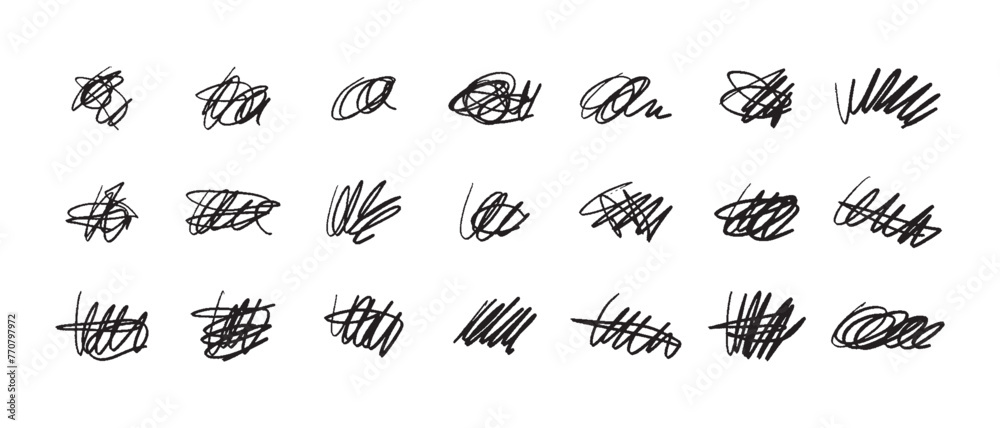 Poster Hand drawn scribble line set. Doodle collection of handmade lines, underlines and elements. Lettering art lines isolated on white background.