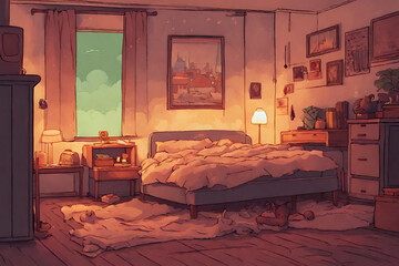 Lofi warm bedroom on a cloudy evening. - 16