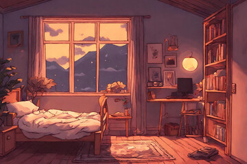 Lofi warm bedroom on a cloudy evening. - 25