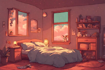 Lofi warm bedroom on a cloudy evening. - 26