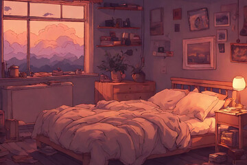 Lofi warm bedroom on a cloudy evening. - 28