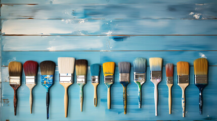 An organized set of tools poised for a home painting project
