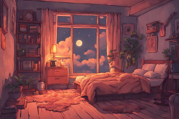 Lofi warm bedroom on a cloudy evening. - 31
