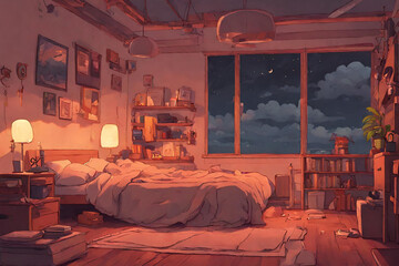 Lofi warm bedroom on a cloudy evening. - 32