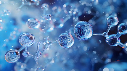 bubbles and molecules cosmetic background. cosmetic molecules inside a body.