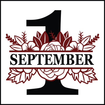 1 September Floral Split Silhouette Counting Vector Design | Print Design | Cut file | Shirt Design | Birthday Gift