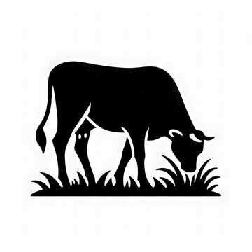 illustration logo of cow eating grass