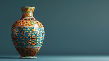 Object A beautifully designed ceramic vase with intricate detailing and vibrant colors , high detailed, no contrast, clean sharp focus